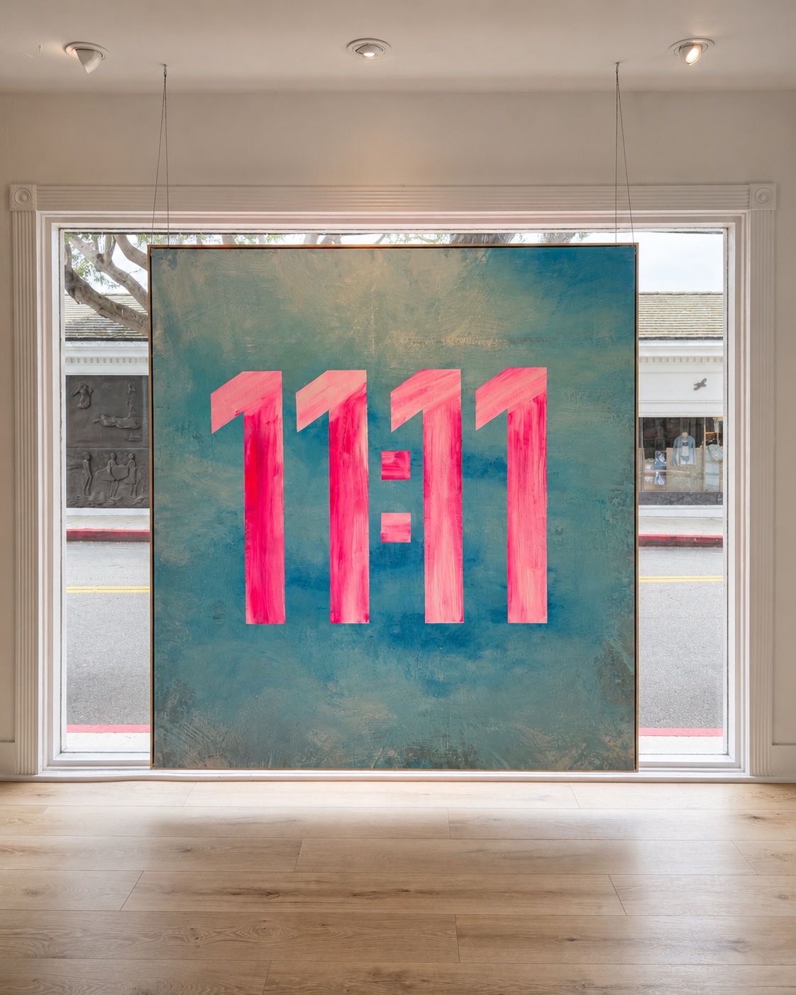 11:11 by M. Croul — full 66 by 62 inch painting installed in the gallery window