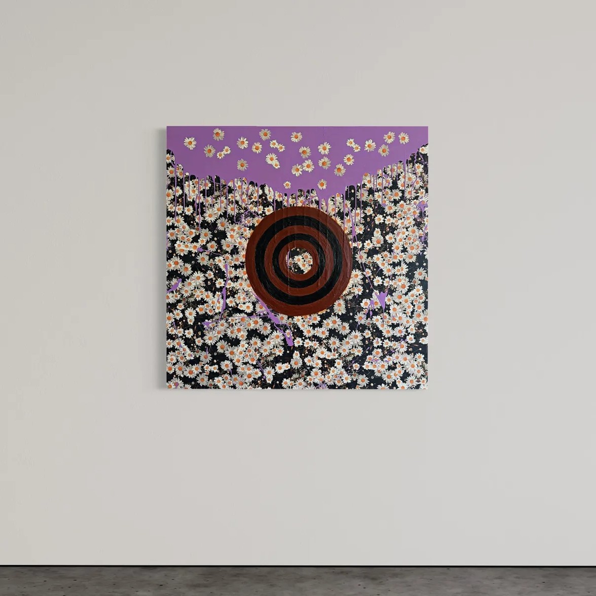 Daisy and Bullseye — mixed-media painting by M. Croul