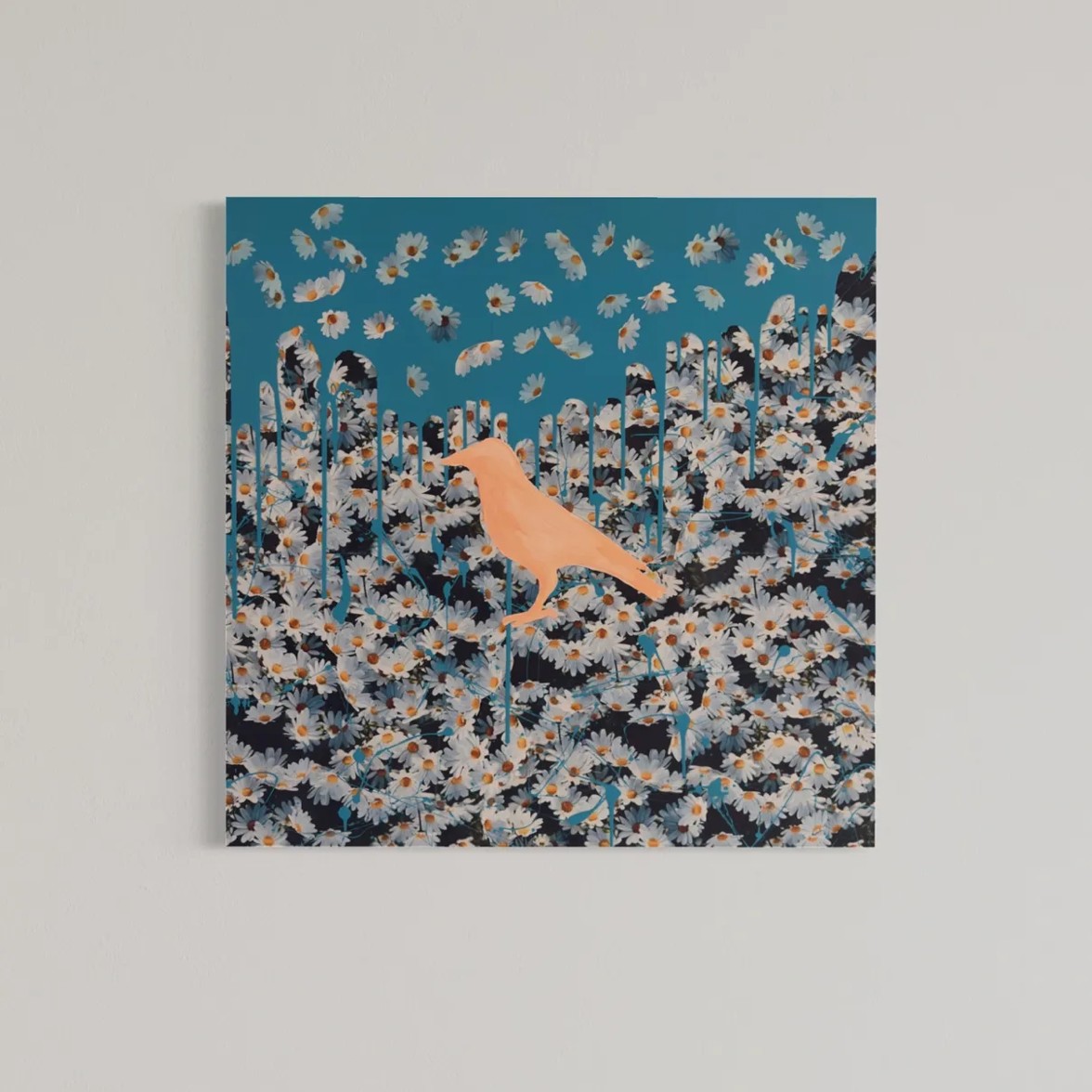 Peach Crow Flower Show — mixed-media painting by M. Croul