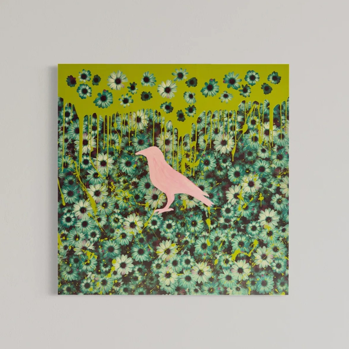 Pink Crow Flower Show — mixed-media painting by M. Croul
